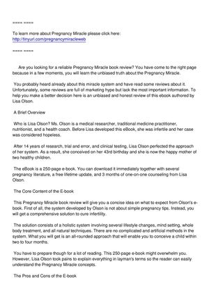 Pregnancy Miracle Book Review - Unbiased Truth.txt