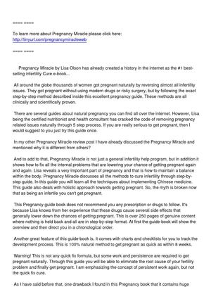 Pregnancy Miracle Review - My Updated Pregnancy Miracle Review.txt