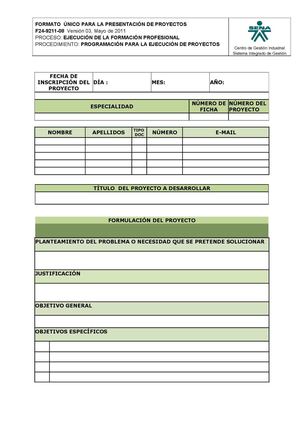 F24-9211-08 Formato Unico para la Presentación de Proyectos actualizado en Mayo-2011