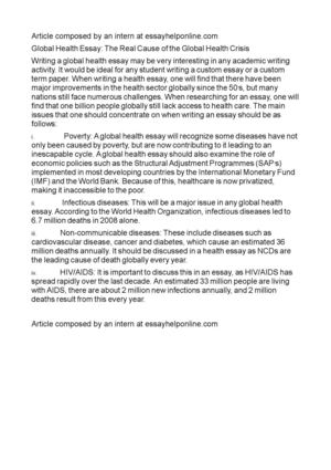 Calamo Global Health Essay The Real Cause Of The Global Health Global Health Essay The Real Cause Of The Global Health Crisis