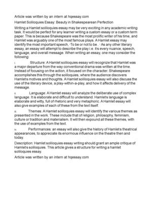 Calamo Hamlet Soliloquies Essay Beauty In Shakespearean Perfection Hamlet Soliloquies Essay Beauty In Shakespearean Perfection Good Thesis Statements For Essays also Thesis Of An Essay Sample Essays For High School Students