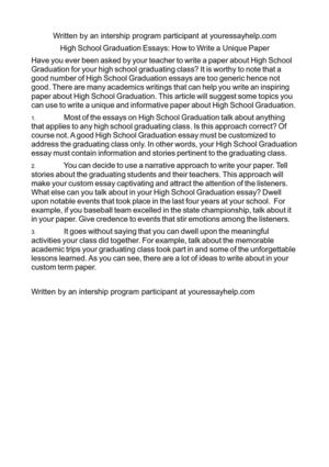 Compare And Contrast Essay Topics For High School High School Graduation Essays How To Write A Unique Paper Essay Style Paper also Writing High School Essays Calamo High School Graduation Essays How To Write A Unique Paper What Is A Thesis Of An Essay