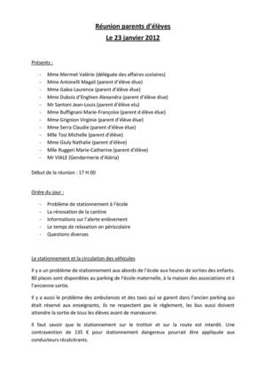 Compte rendu réunion parents d'élève du 23 janvier 2012