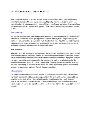 Mike Geary, The Truth About SIX Packs Abs Review
