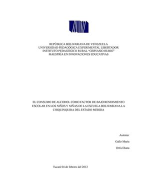 el consumo de alcohol como factor de bajo rendimiento escolar