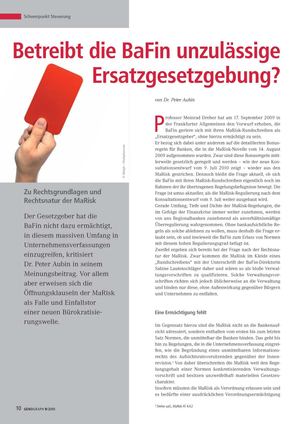 Betreibt die BaFin unzulässige Ersatzgesetzgebung ? - Zu Rechtsgrundlagen und Rechtsnatur der MaRisk von Dr. Peter Aubin