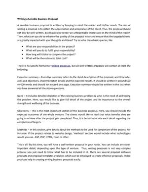 Writing a Sensible Business Proposal