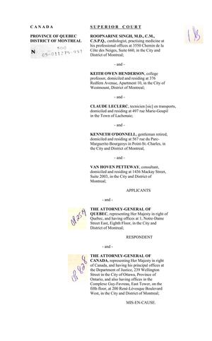 Motion For Declaratory Judgment, (Art. 453 C.C.P.) in Singh, Henderson & al. v. Québec (A.G.) and Canada (A.G.), No 500- 05-011275-953