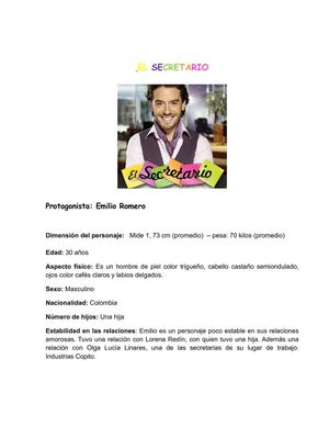 Análisis al protagonista de la telenovela "EL SECRETARIO" por Yesica Moreno P. 