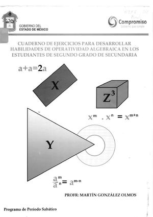 Cuaderno de ejercicios para desarrollar habilidades de operatividad algebraica en los estudiantes de segundo grado de secundaria