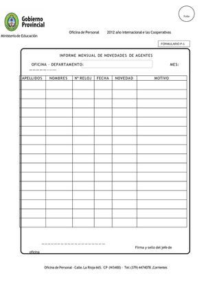 Informe de novedades mensuales