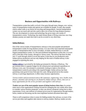 Business and Opportunities with Railways 