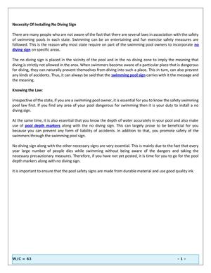 Necessity Of Installing No Diving Sign