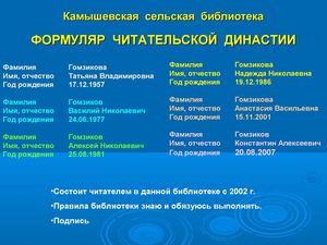 Формуляр читательской династии