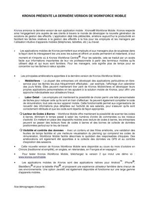 KRONOS PRÉSENTE LA DERNIÈRE VERSION DE WORKFORCE MOBILE