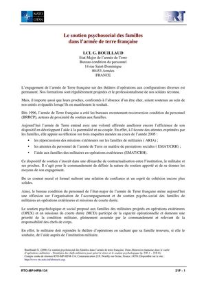 Le soutien psychosocial des familles dans l’armée de terre française