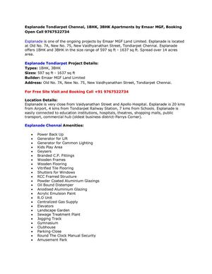 Esplanade Tondiarpet Chennai, 1BHK, 3BHK Apartments by Emaar MGF, Booking Open Call 9767522734