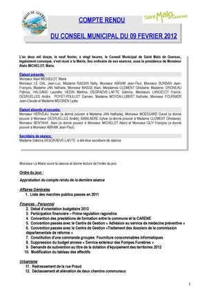 compte rendu du conseil municipal du 9 février 2012