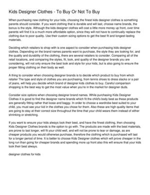 Kids Designer Clothes - To Buy Or Not To Buy