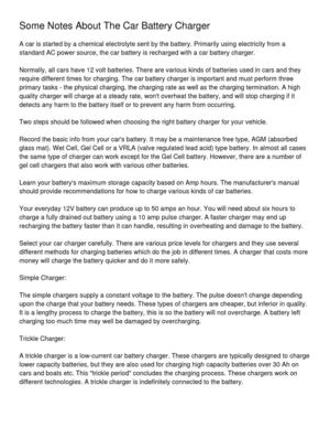 Some Notes About The Car Battery Charger
