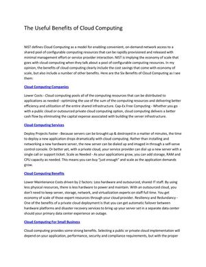 The Useful Benefits of Cloud Computing