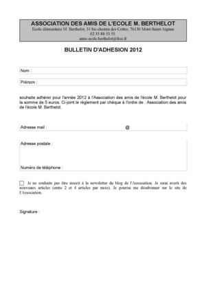 Bulletin d'adhésion 2012