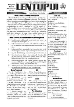 Venghnuai Branch YMA Chanchinbu : Lentupui 19 February