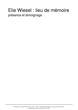 Elie Wiesel : histoire et mémoire