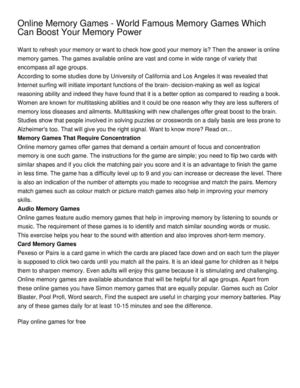 Online Memory Games - World Famous Memory Games Which Can Boost Your Memory Power