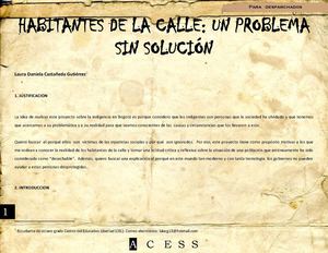 HABITANTES DE LA CALLE: UN PROBLEMA  SIN SOLUCIÓN