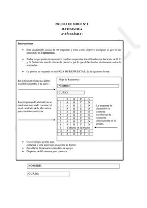 ENSAYO SIMCE Nº 4 MATEMATICA 