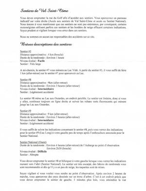 descriptions des sentiers Val St-Côme