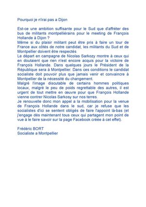 Pourquoi Frédéric Bort n'ira pas au meeting de François Hollande à Dijon?