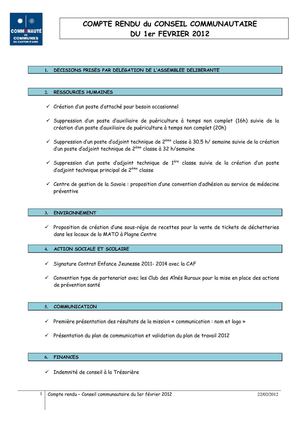 CR du 1er février 2012
