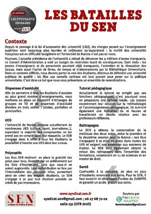 Profession de foi 2012 du SEN pour les centraux de l'Université de Nantes