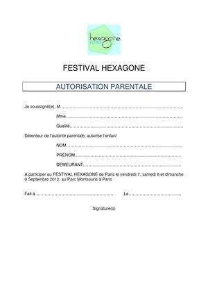 Autorisation parentale Festival HEXAGONE