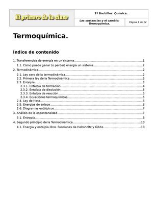 2º Bachiller: Las sustancias y el cambio. Termoquímica
