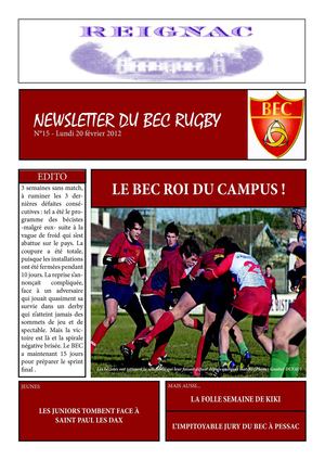 Newsletter du BEC Rugby N°15 - Lundi 20 Février 2012