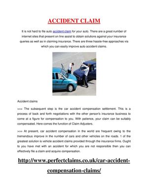 It is not hard to file auto accident claim for your auto. There are a great number of internet sites that present on line assist to obtain solutions against your insurance queries as well as in claiming insurance. There are three hassle-free approaches vi