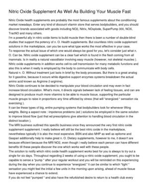 Nitric Oxide Supplement As Well As Building Your Muscle Fast