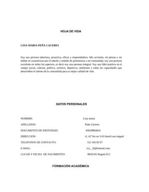 HOJA DE VIDA CANDIDATA LINA PEÑA