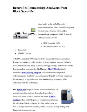 Recertified Immunology Analyzers from Block Scientific