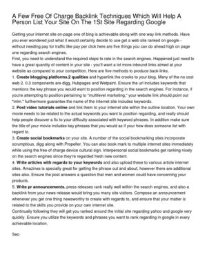 A Few Free Of Charge Backlink Techniques Which Will Help A Person List Your Site On The 1St Site Regarding Google