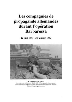Les compagnies de propagande allemandes durant l’opération Barbarossa 22 juin 1941 - 31 janvier 1943