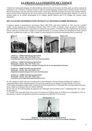 LA FRANCE A LA CONQUÊTE DE L’ESPACE (La numérotation des photographies qui illustrent ce sujet est conforme au portfolio).