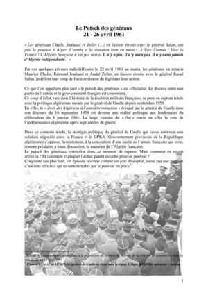 Le Putsch des généraux 21 - 26 avril 1961