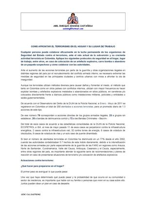 RECOMENDACIONES GENERALES PARA AFRONTAR EL TERRORISMO