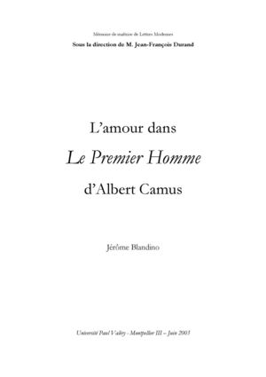 L'amour dans Le Premier Homme d'Albert Camus (Mémoire de maîtrise)