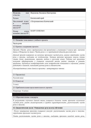 Визитная карта Части речи