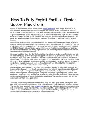How To Fully Exploit Football Tipster Soccer Predictions1